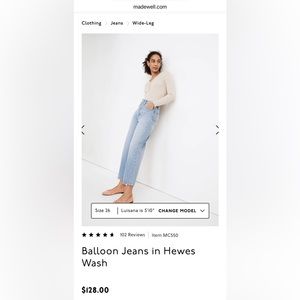 Madewell balloon jeans size 26
